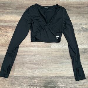 Gymshark Black Long Sleeve Crossover Wrap Top Small